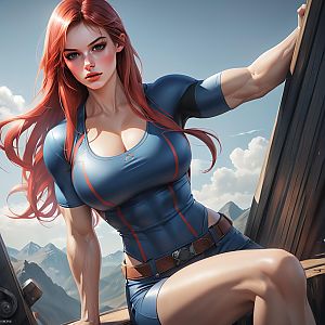 Dynamic Woman with Red Hair in Athletic Outfit
