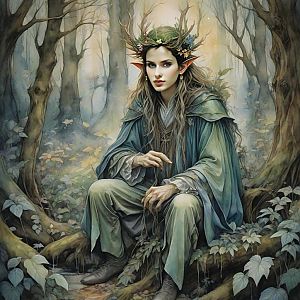 Elven Woman in Enchanted Forest