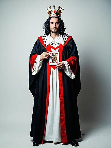 Man in King of Hearts Costume Full Body Cosplay Photo with Robe and Crown