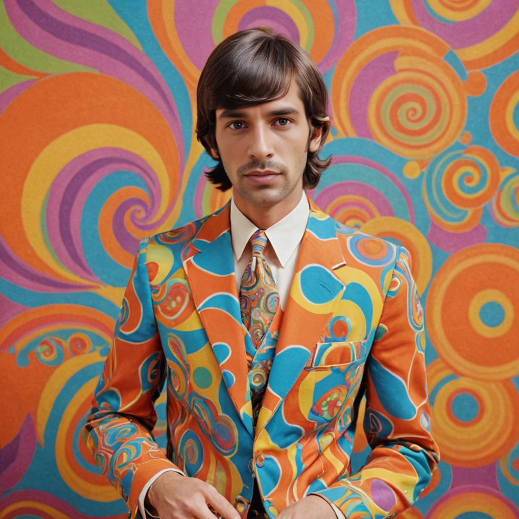 Retro 1970s Man in Psychedelic Suit