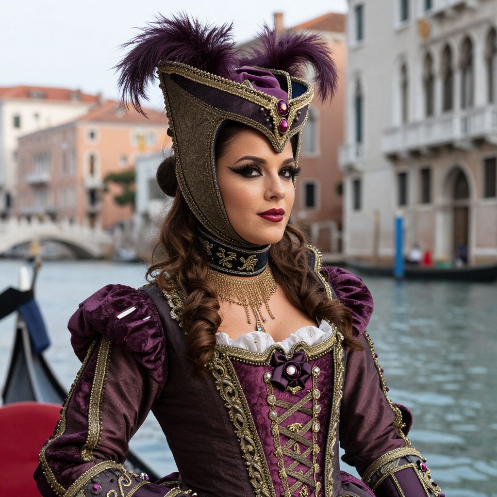 Venetian Renaissance Costume Woman by Canal in Venice