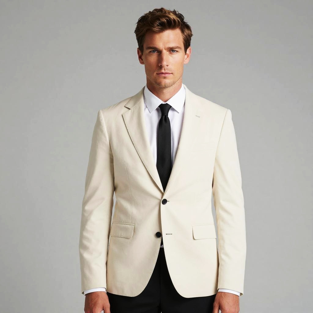 Young Man in Cream Blazer and Black Tie Formal Attire