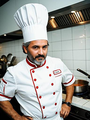 Photorealistic Portrait of Man in Chef Costume in Professional Kitchen