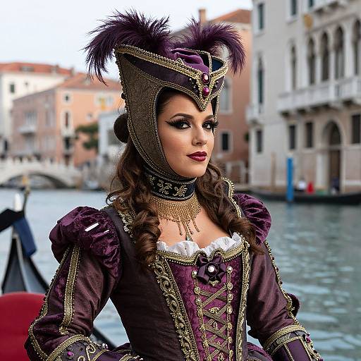 Venetian Renaissance Costume Woman by Canal in Venice