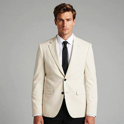 Young Man in Cream Blazer and Black Tie Formal Attire