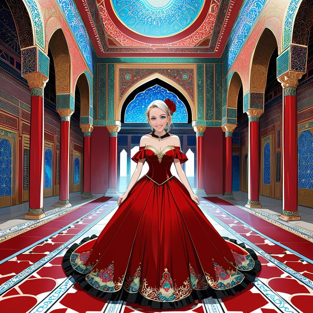 Elegant Anime Woman in Luxurious Palace Interior