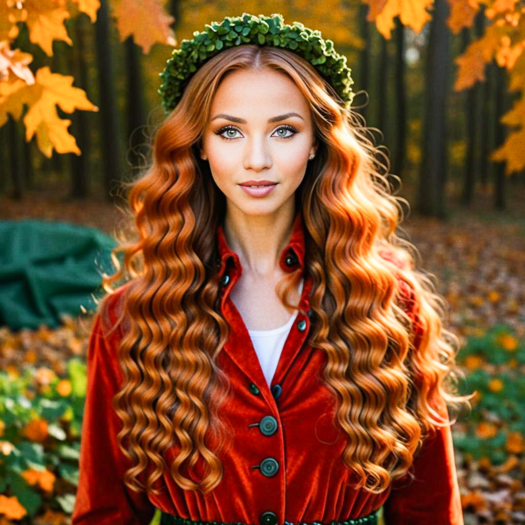 Woman with Red Hair in Autumn