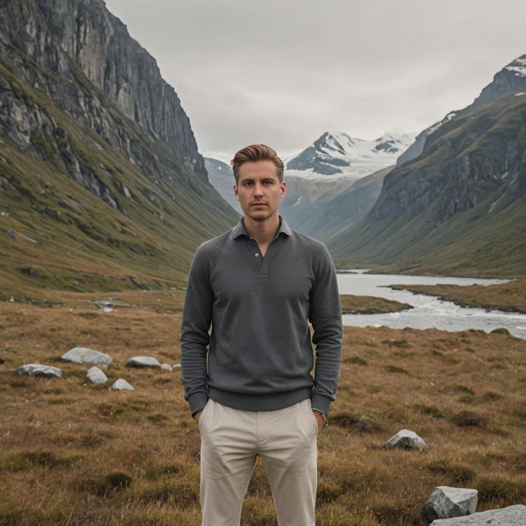 Confident Man in Mountainous Landscape