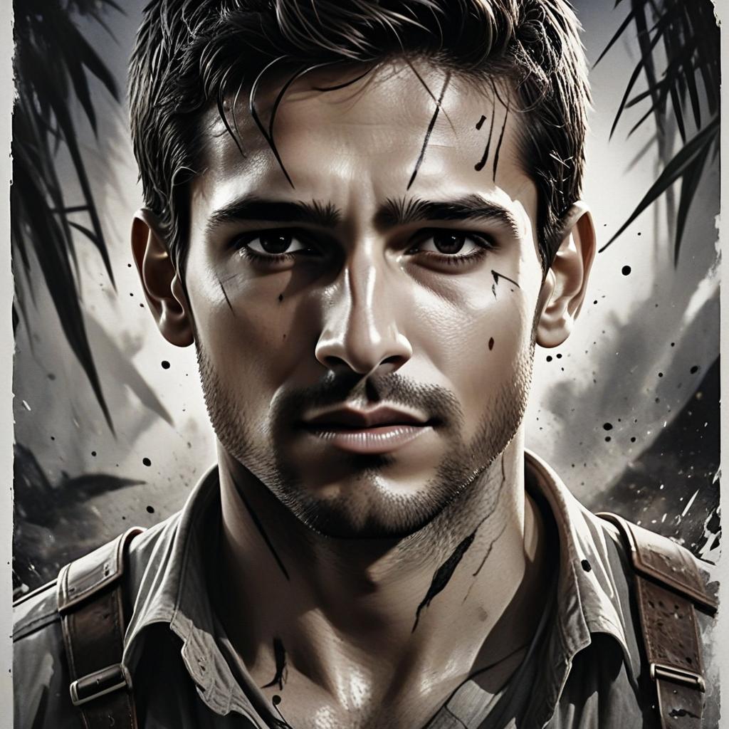 Determined Man Portrait with Ink Splatters