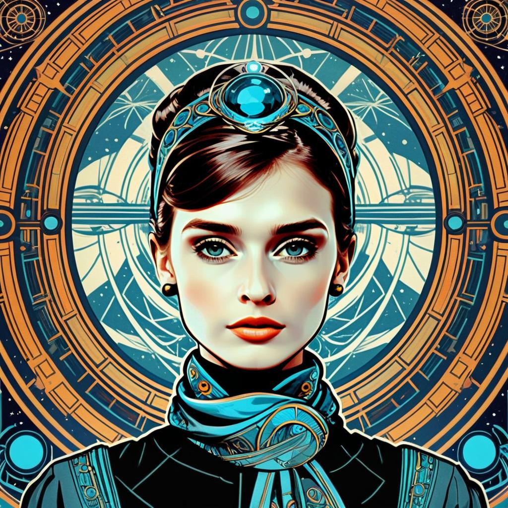 Futuristic Steampunk Woman with Geometric Clockwork Background