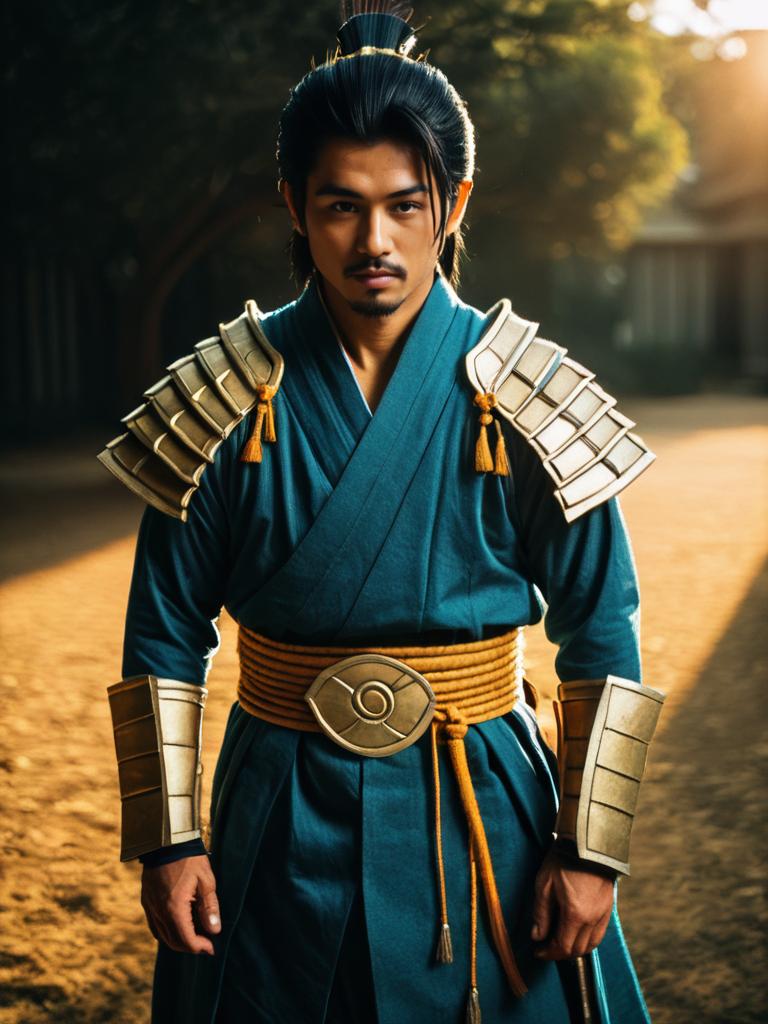 Man Cosplay Wearing Realistic Onaga Costume with Golden Armor