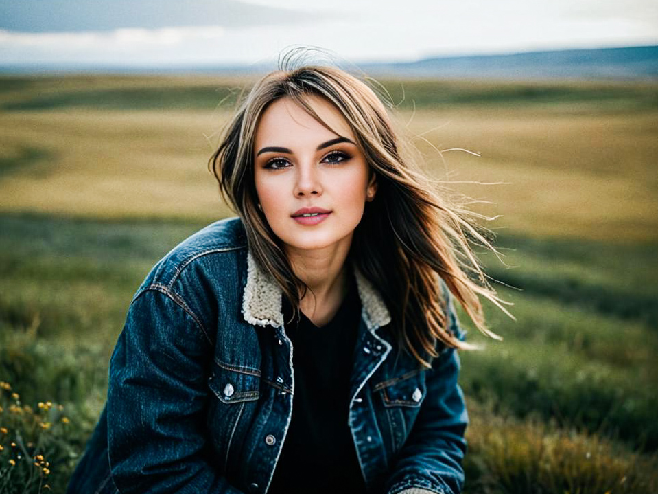 Young Woman in Denim Jacket in Nature