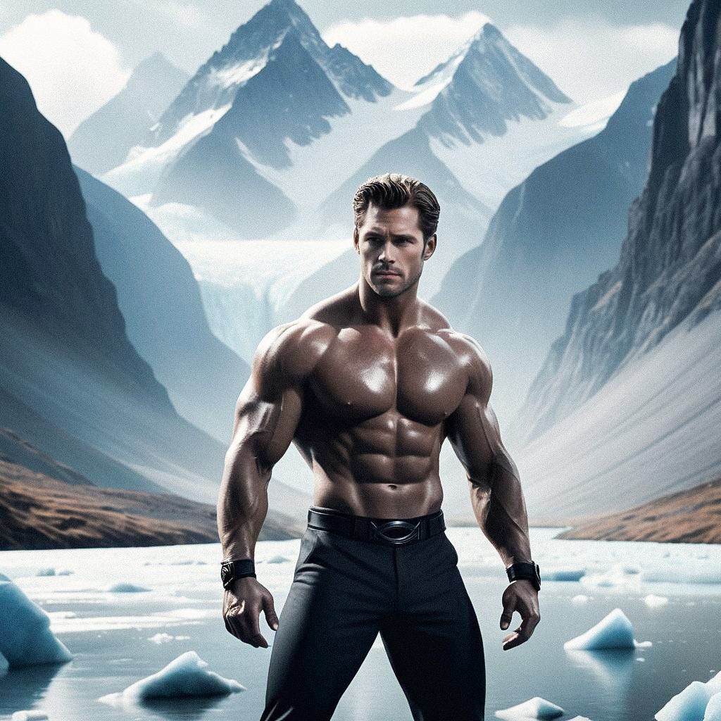 Muscular Man in Mountain Landscape