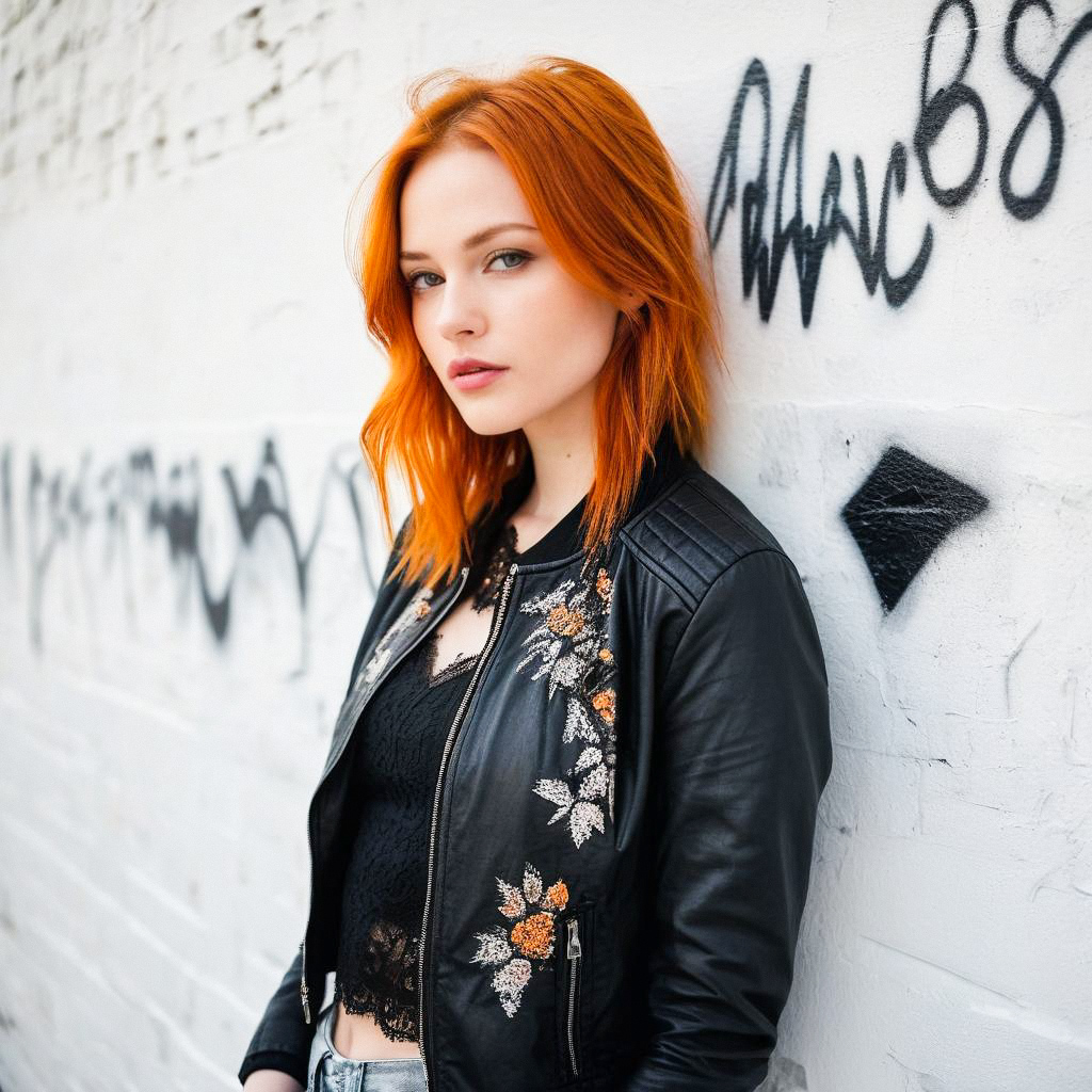 Confident Young Woman with Red Hair in Urban Fashion