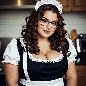 Plus-Size Woman in Vintage Maid Outfit