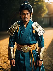 Man Cosplay Wearing Realistic Onaga Costume with Golden Armor