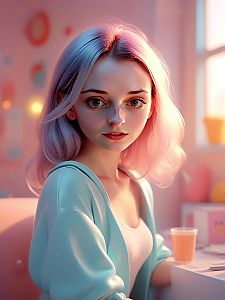 Portrait of Young Woman with Lavender Hair