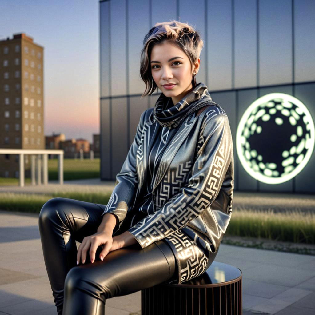 Stylish Woman in Futuristic Outfit in Urban Setting