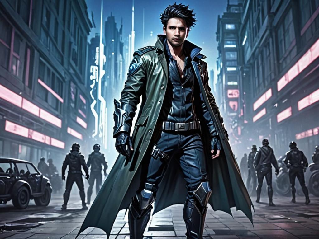 Edgy Man in Futuristic Cyberpunk City