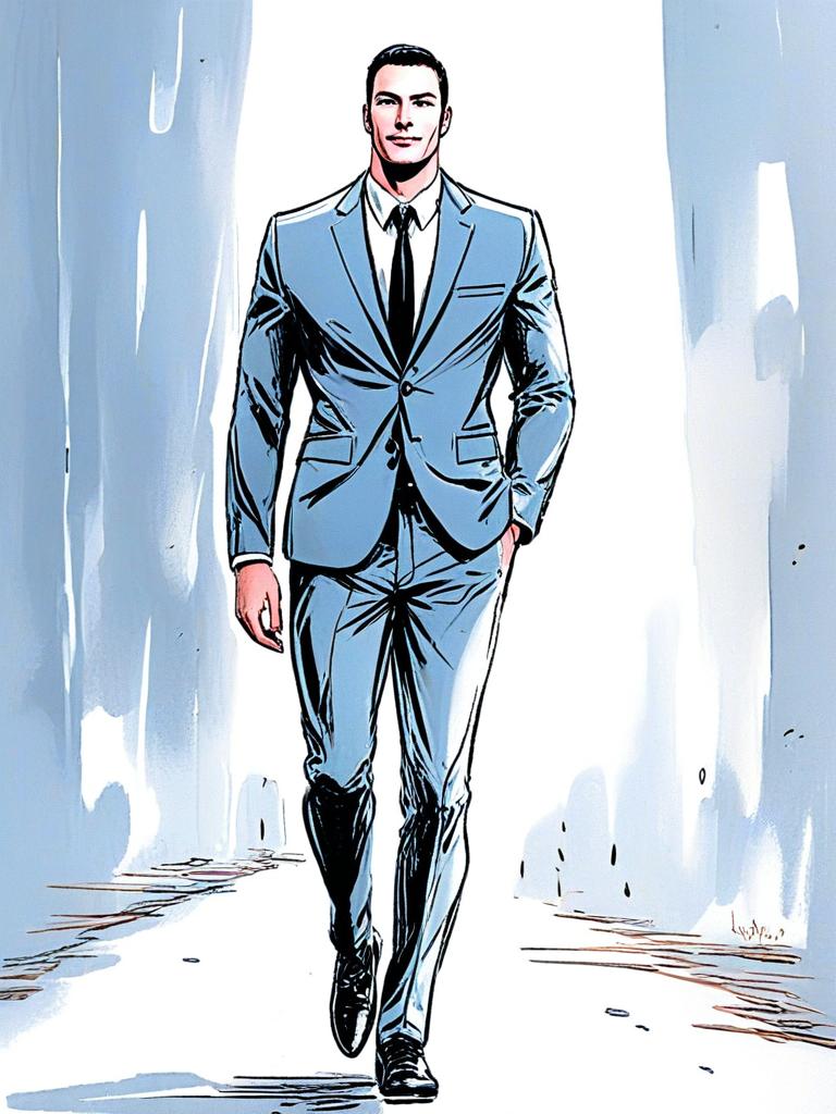 Confident Man in Light Blue Suit