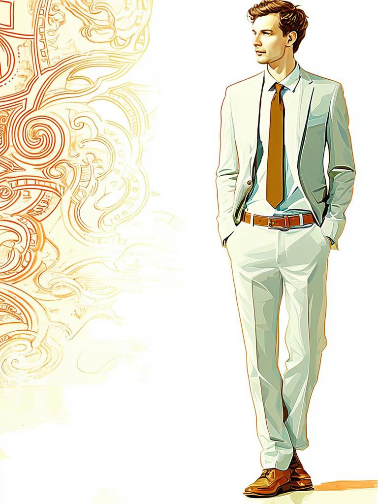 Stylish Man in White Suit with Abstract Patterns
