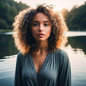 Young Woman Portrait at Sunset by Lake