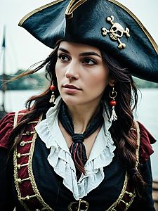 Photorealistic Pirate Costume Woman Cosplay Portrait with Cinematic Lighting