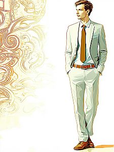 Stylish Man in White Suit with Abstract Patterns