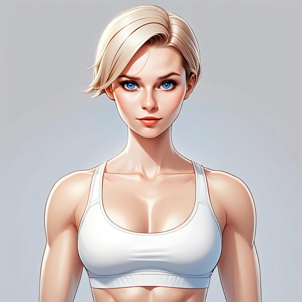 Digital Illustration of Athletic Woman with Blonde Hair and Blue Eyes