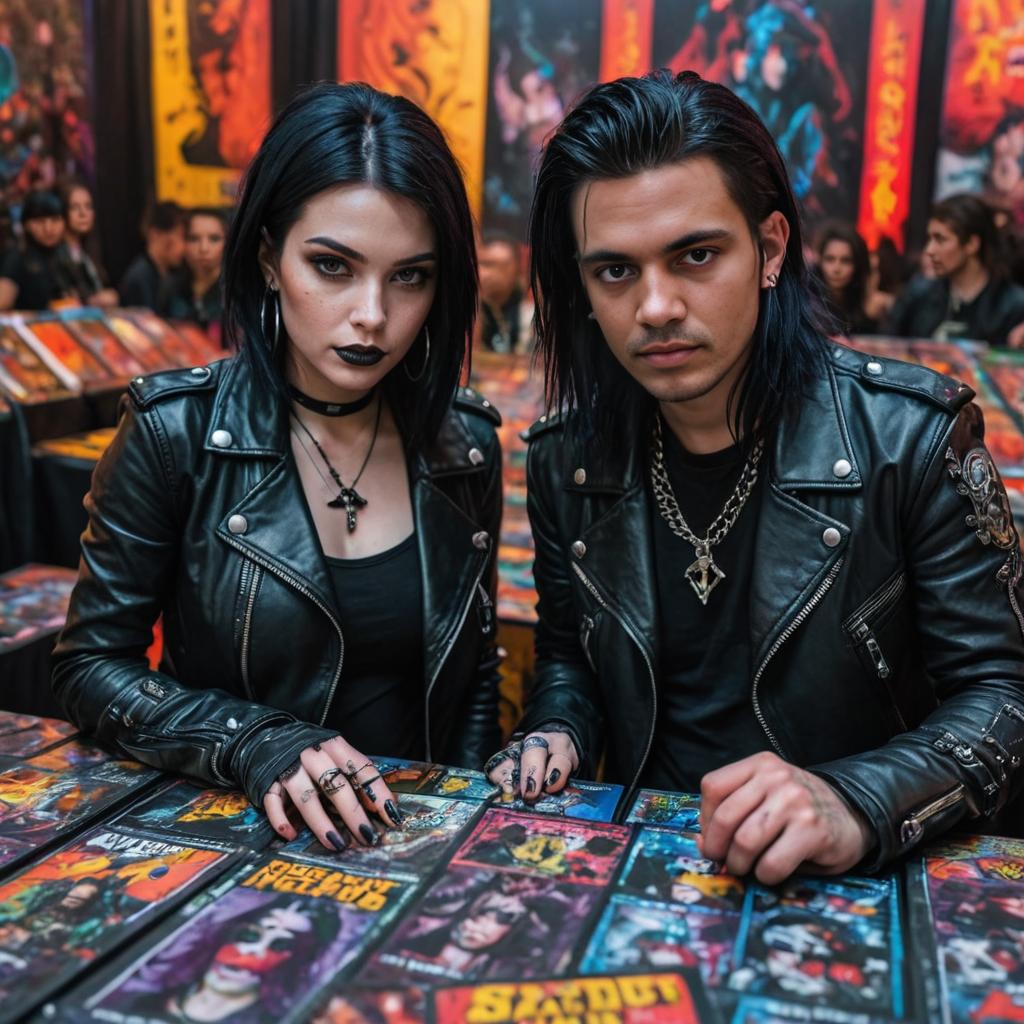 Rebellious Couple in Leather Jackets with Comic Background