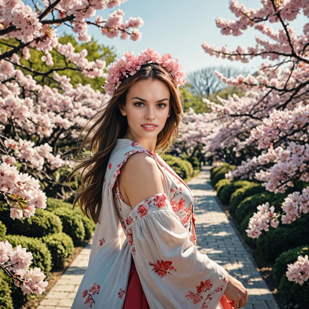 Bohemian Woman in Embroidered Dress and Floral Crown