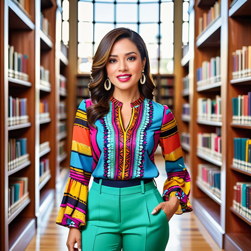 Confident Woman in Stylish Library Confident Woman in Stylish Library