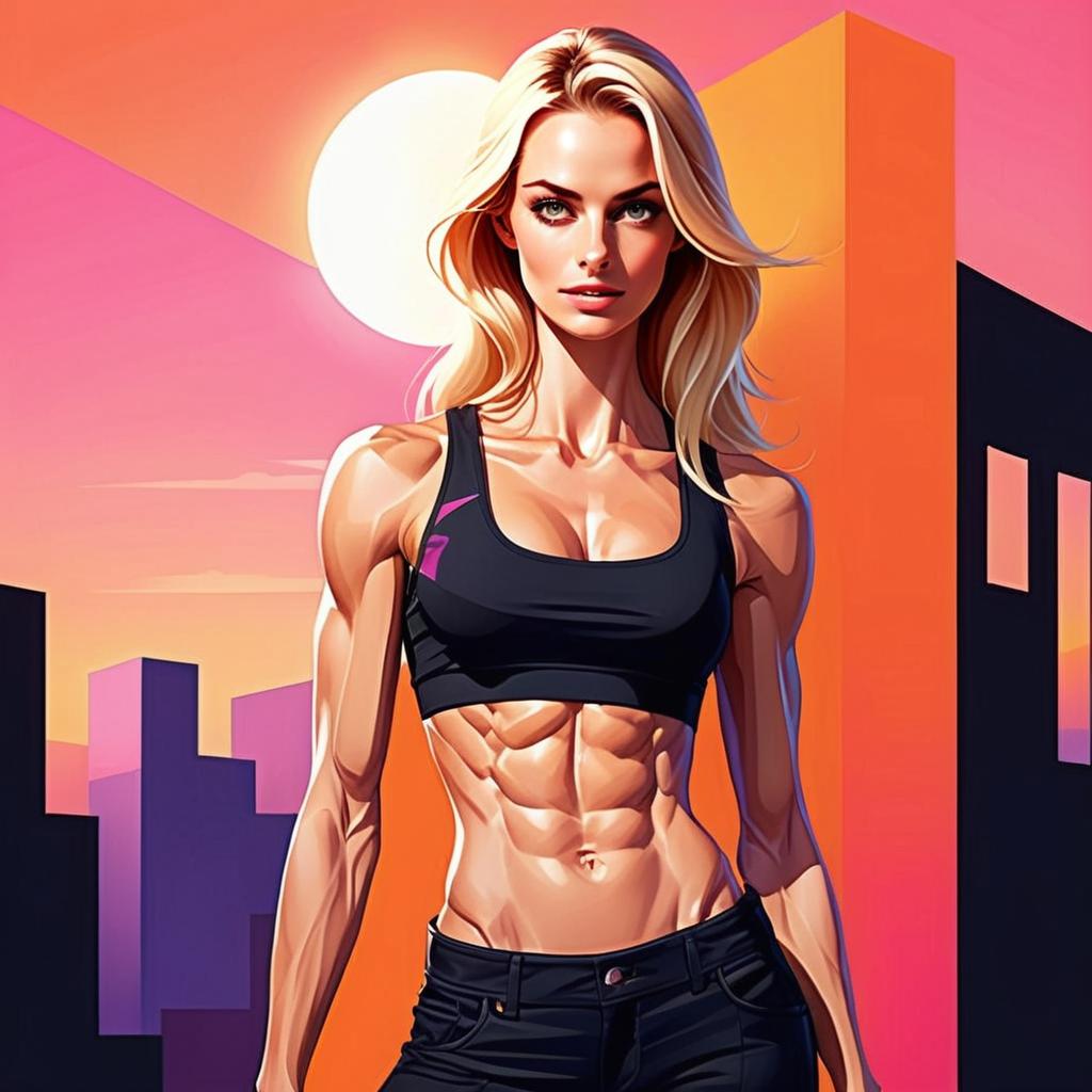 Athletic Woman Against Urban Sunset