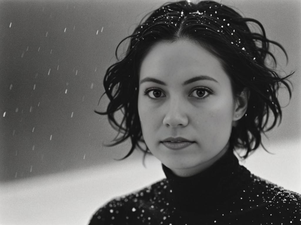 Monochrome Portrait of Woman with Starry Liquid Drops