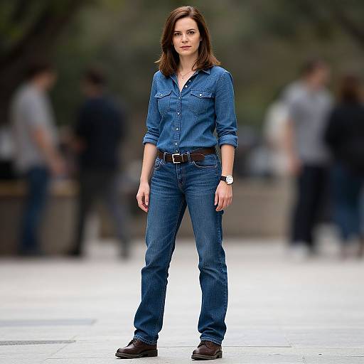 Confident Woman in Casual Denim Outfit Outdoors