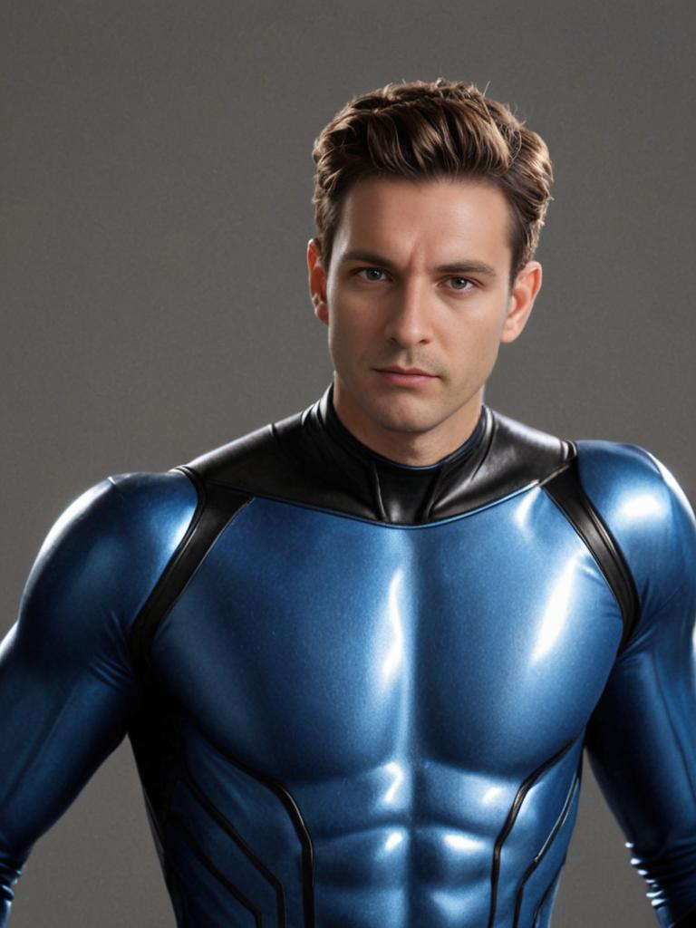 Man in Mr. Fantastic Costume Posing Heroically