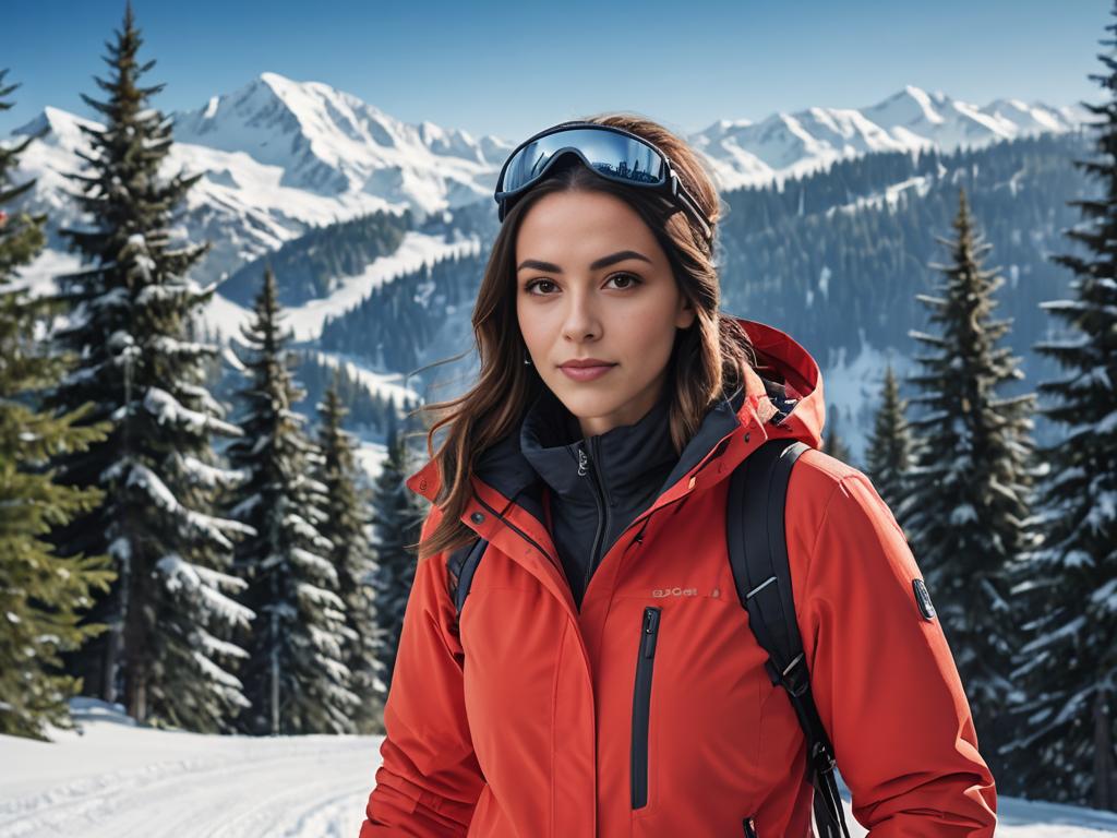 Confident Woman in Vibrant Winter Sports Attire