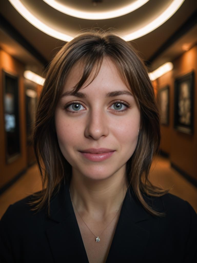 Confident Woman in Professional Hallway