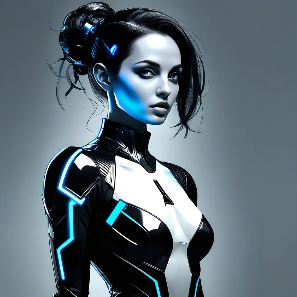 Futuristic Sci-Fi Portrait of Woman in Cyberpunk Bodysuit Futuristic Sci-Fi Portrait of Woman in Cyberpunk Bodysuit