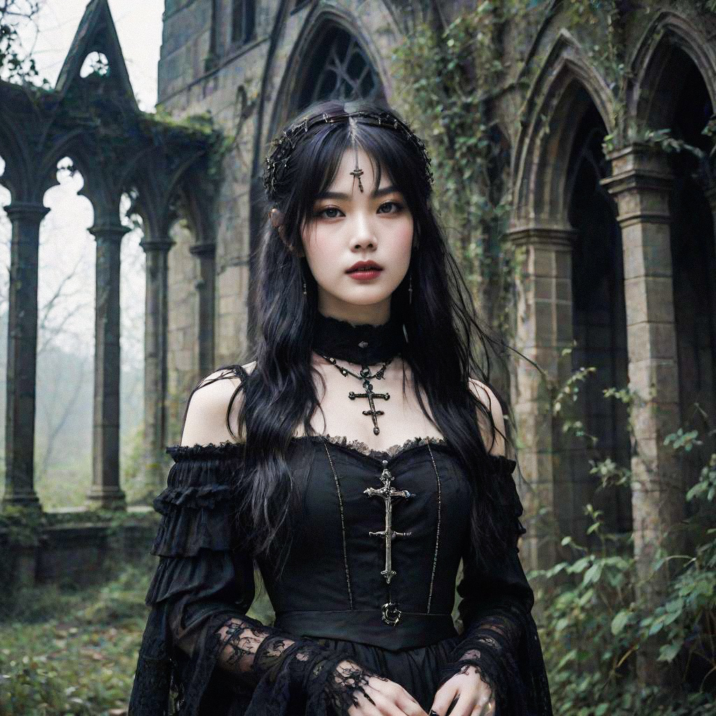 Ethereal Woman in Gothic Dress