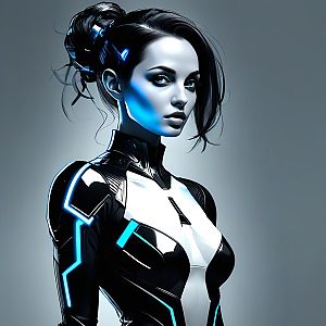 Futuristic Sci-Fi Portrait of Woman in Cyberpunk Bodysuit
