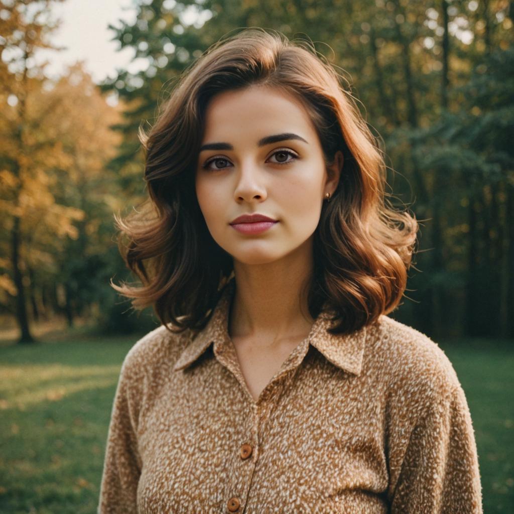 Woman with Classic 70s Hairstyle in Analog Film Aesthetic