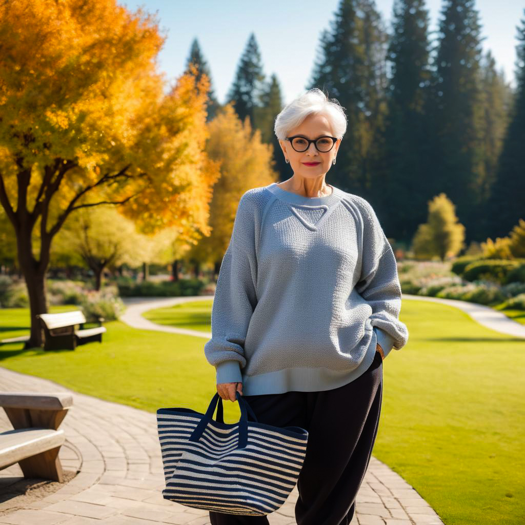 Stylish Older Woman in Autumn Park