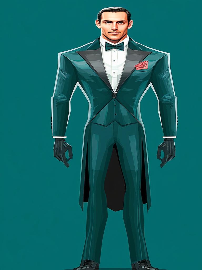 Confident Man in Teal Tuxedo