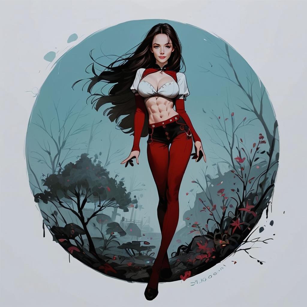 Confident Woman in Stylized Forest Scene Confident Woman in Stylized Forest Scene