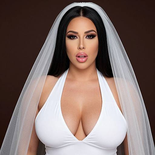 Glamorous Bride Wearing White Veil and Dress