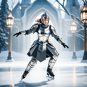 Woman in Knight Armor Ice Skating