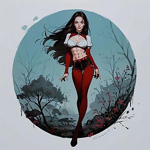 Confident Woman in Stylized Forest Scene