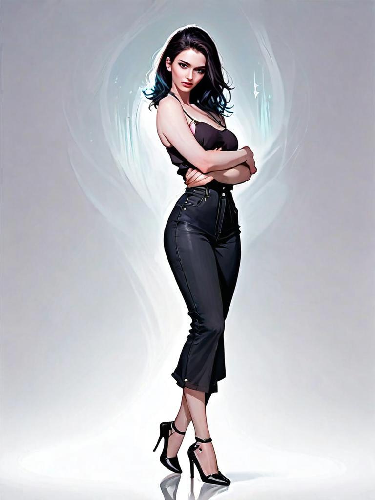 Stylish Woman Full Body Digital Art in Realistic Comic Style