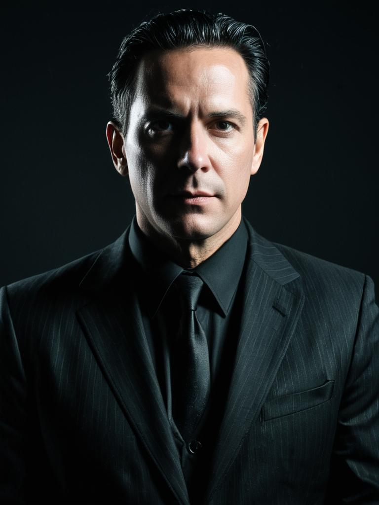 Serious Man in Black Suit Portrait